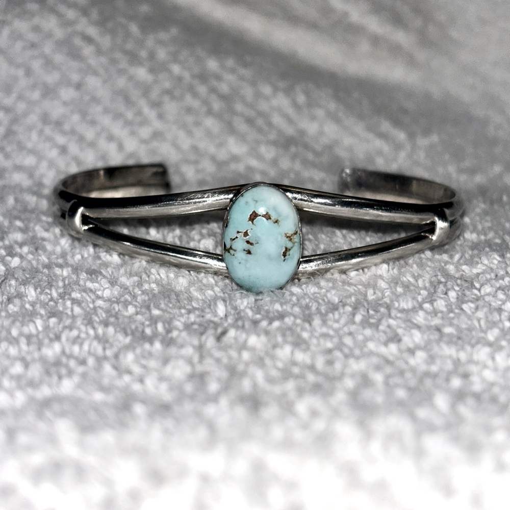 Larimar and Sterling Cuff Bracelet.